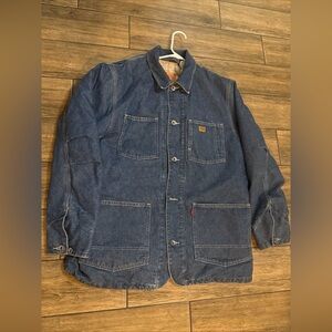 Vintage 90s Levis Jean Plaid Flannel Lined Denim Trucker Jacket Sz L RARE
